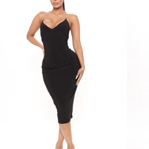 NWT Fashion Nova Sleek Black Midi Dress - Size S
